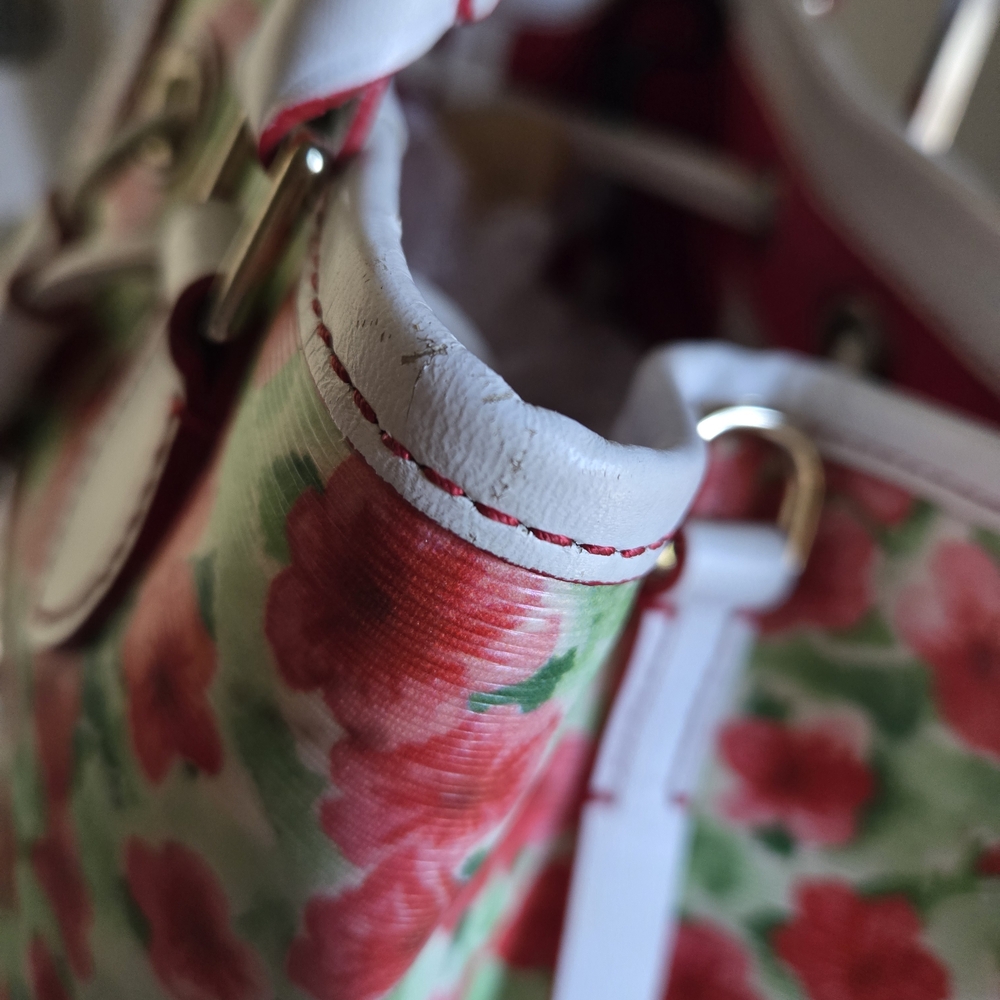 Dooney & Bourke Red and White Floral Drawstring Bucket Bag - Picture 15 of 16